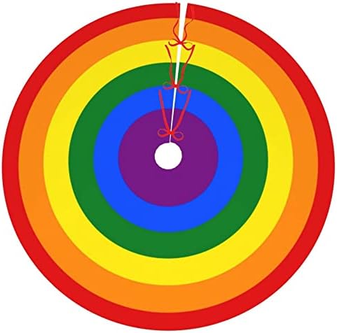 48" Christmas Tree Skirt, Rainbow Rings Xmas Tree Skirt for Christmas Decorations Skirt Xmas Holiday New Year Party Tree Mat Decor Indoor Outdoor