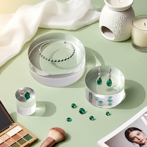 Remerry 8 Pcs Acrylic Round Blocks for Display Clear Polished Blocks Display Clear Acrylic Edge Polished Base Exhibition Riser for Table Showing Cosmetics Collectibles (Mixed Sizes) - size: Mixed Sizes
