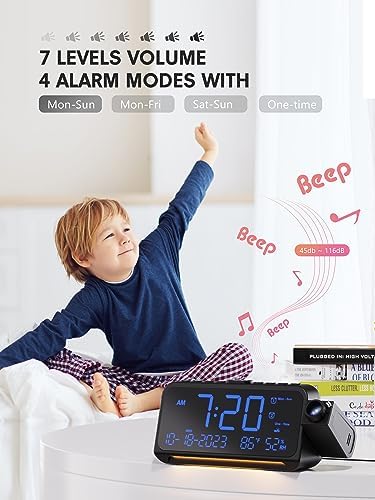 Mesqool Projection Alarm Clock Ceiling Display, with Temperature, Humidity