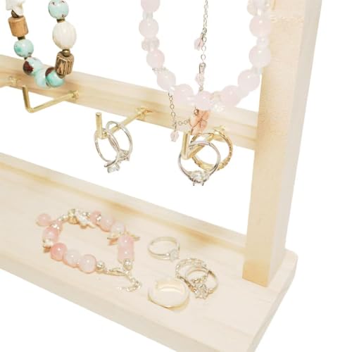 3 Layers of Wooden Display Eacks With Hooks for Necklaces. Rings, Earrings, Bracelets, And Other Jewelry Storage Display Rack - size: 3 Layers