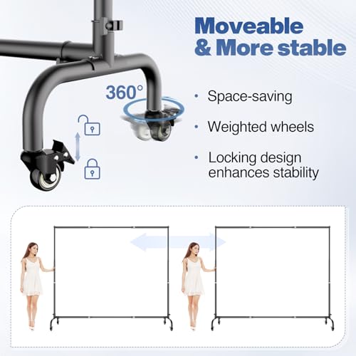 10x7.5ft Backdrop Stand with Wheels, Heavy Duty Back Drop Adjustable Photo Backgound Support Kit, Moveable Banner Frame for Parties/Photography/Wedding/Studio