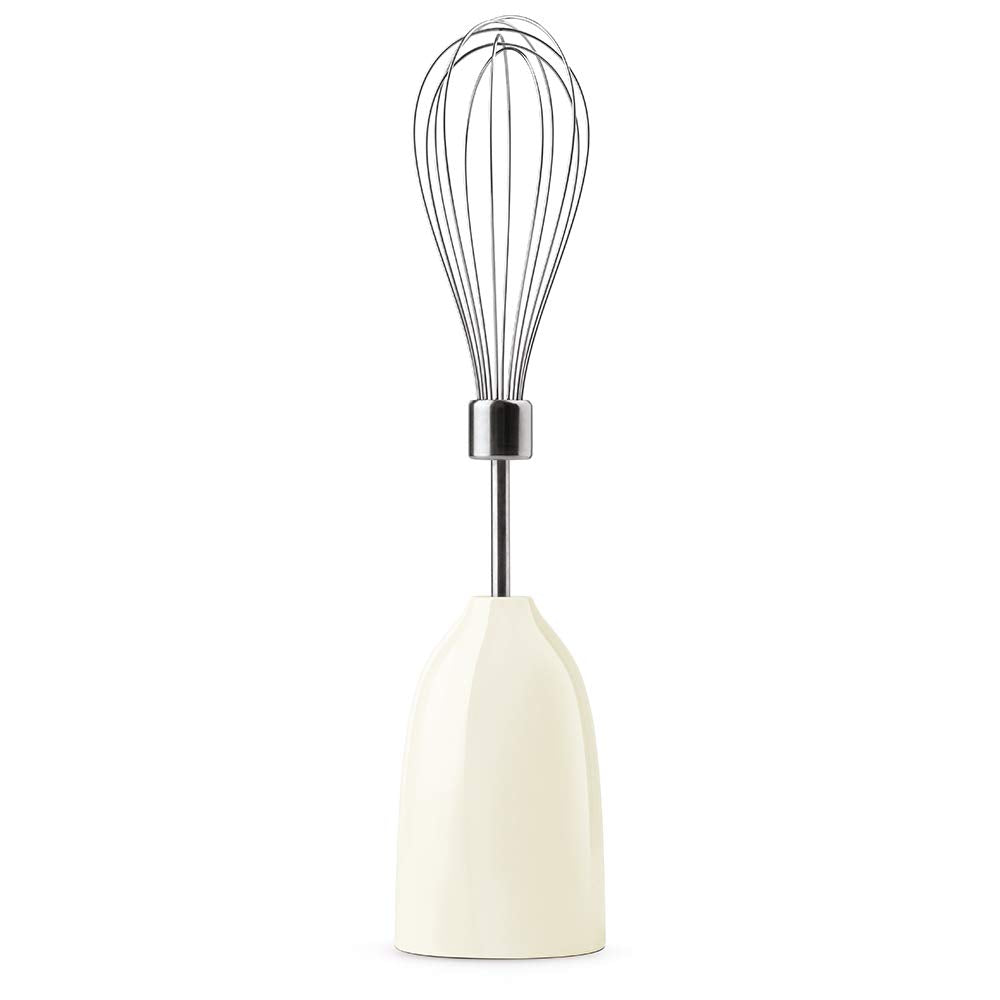 SMEG Handheld Immersion Blender with Beaker, Chopping Bowl w/Lid, Wire Whisk, 5 Speed Controls, made with Stainless Steel Blades and Ergonomic Design (Cream)