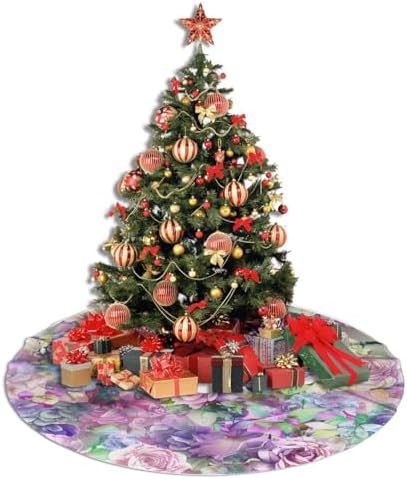 Roses Flowers Floral Christmas Tree Skirts 48", Xmas Tree Cloth Mats Trees Skirts for Decor Gift, Home Decoration