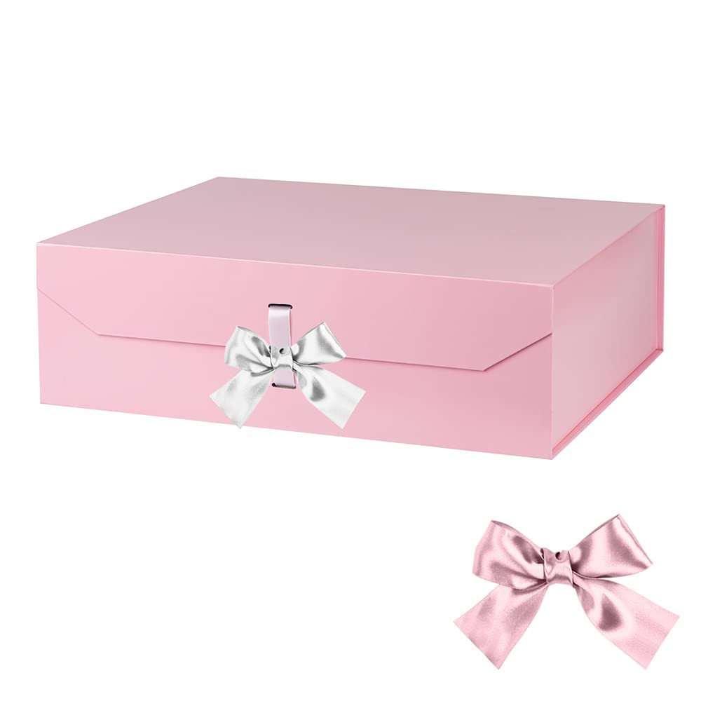 GoooodGift Extra Large Pink Gift Box 19x16x6 Inches, Gift Box with Ribbon Lid Magnetic Closure, Groomsman Proposal Box, Rectangle Collapsible Gift Boxes for Wedding Dress(Pink)