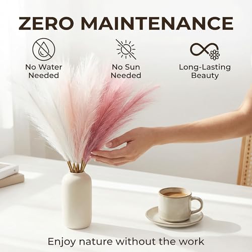 Pampas Grass Decor 30pcs 21.7 Inch, Faux Pampas Grass (White/Pink/Rose Red), Artificial Dried Flowers Look, Fluffy No Shedding for Boho Wedding Home Bedroom Vase Filler - size: Pink White Rose