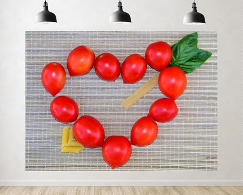 Trykid 20x10ft Heart Shaped Tomato Backdrop Fresh Food Pasta Scenery Photography Background Kitchen Themed Cooking Party Decoration Tapestry Photo Booth Prop Fabric - size: 20x10ft