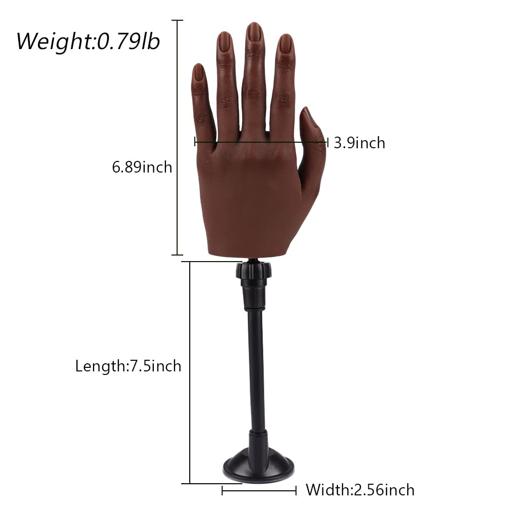 Practice Hand for Acrylic Nails with Stand Bracket, Silicone Fake Hands to Practice Fake Nails Mannequin Hand for Nails Practice and Nail Art Single Left Hand Color 6#
