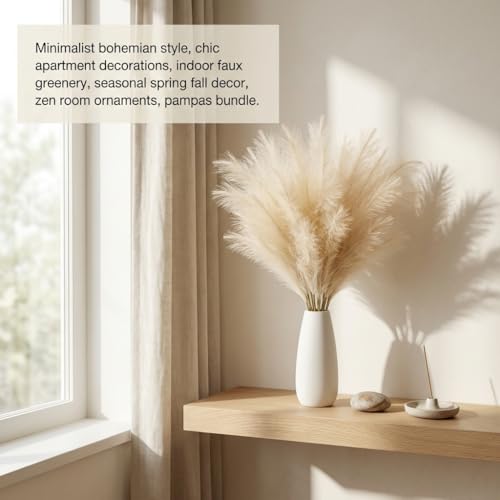 30PCS Artificial Pampas Grass Decor, 21.7" Small Faux Pampas Grass No Shedding Allergy Free, Fluffy Boho Silk Flowers for Vase Filler, Home Living Room Wedding Table Centerpieces, Beige - size: Begie