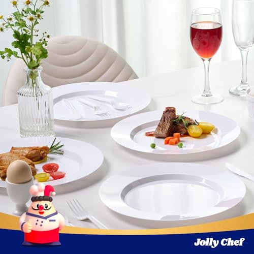 JOLLY CHEF 100 Pieces White Plastic Plates-10 Inch Elegant Disposable Plastic Plate, Disposable White for Weddings,Parties,Christmas,Birthdays and Events - style: White-100