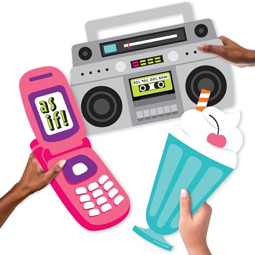 Big Dot of Happiness Through The Decades - Milkshake, Flip Phone and Boom Box Decorations - 50s, 60s, 70s, 80s and 90s Party Large Photo Props - 3 Pc - color: Through the Decades - 3 Pc