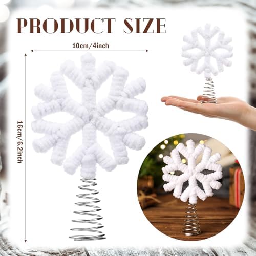Gejoy 4 Inch Fur Plush Snowflake Christmas Tree Topper, mini Holiday Decor