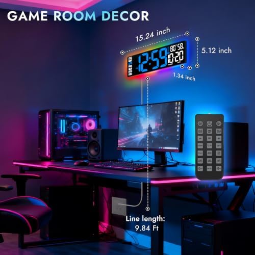 16.5" Large Digital Wall Clock with Blue LED Display & Backlight, Remote