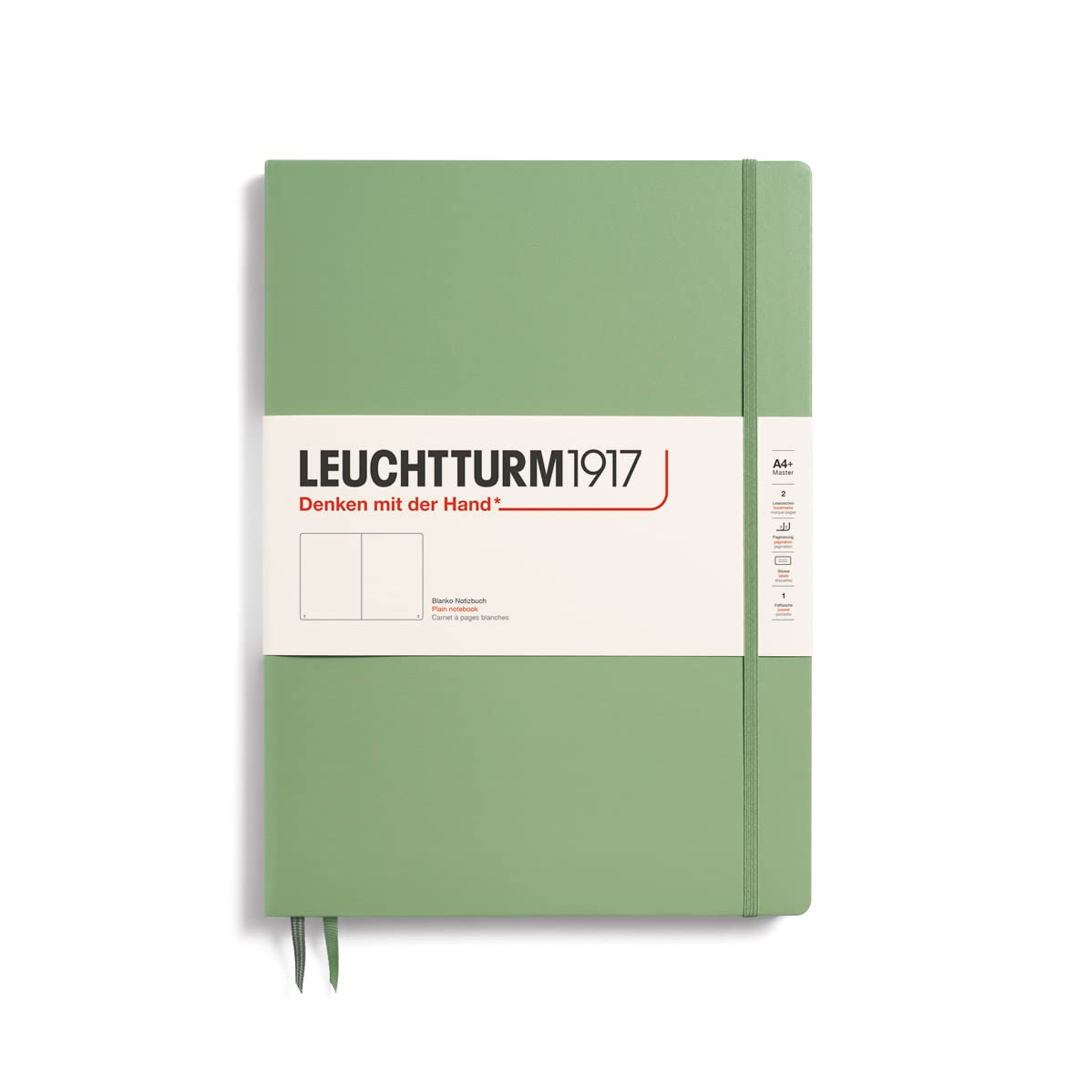 LEUCHTTURM1917 - Notebook Hardcover Master Slim A4+ - 123 Numbered Pages for Writing and Journaling (Sage, Plain)