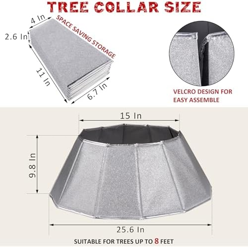 Blissun Fabric Christmas Tree Collar - Glittering Ring and Willow Skirt for Tree Decorations (Glitter Silver)