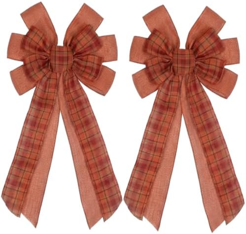 2 PCS Large Fall Bows for Wreath Fall Wreath Bow Tree Topper Bow
