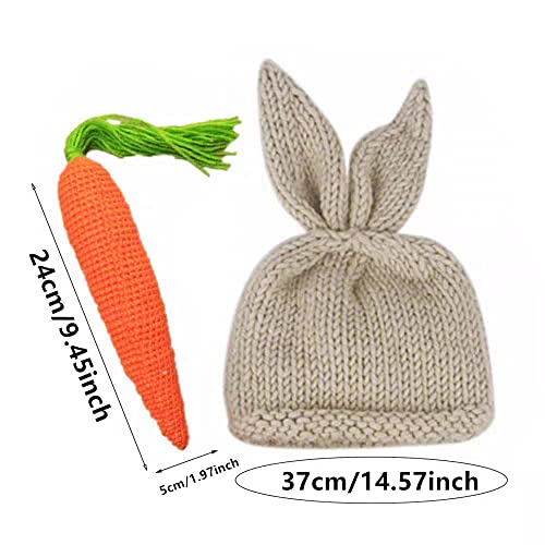 Newborn Easter Outfit Boy Photography Props Baby Bunny Handmade Crochet Rabbit Set Knit Hat Diaper Carrot Set for Kids - color: Beige-l
