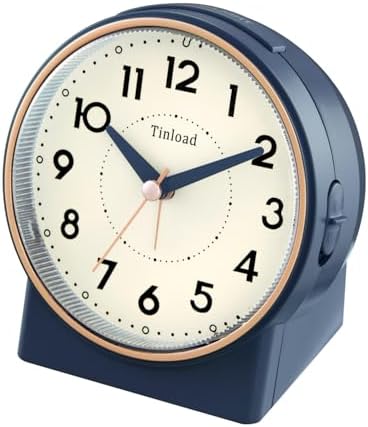 Tinload 4.3" Retro Analog Alarm Clock, Vintage Decor, No Ticking Silent, Easy to Set, Gradual Rise Alarm, On/Off Switch on Side, Gentle Wake, Snooze, Lighted on Demand, Battery Operated, Retro Blue
