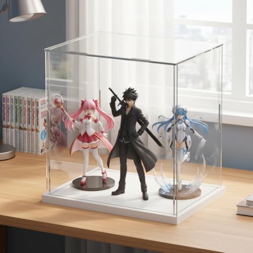 Clear Acrylic Display Case, Assemble Cube Display Box Stand with PVC Material White Base, Dustproof Protection Showcase for Collectibles Memorabilia Figurines (8*8*12inch;20*20*H30cm) - size: 8 x 8 x 12 in