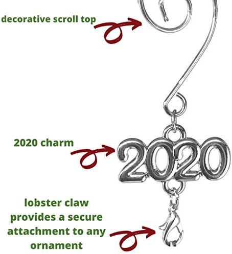 Christmas Ornament Hangers Dated 2020 - Set of 12 Shiny Silver Hooks with Lobster Claw Attachment - DIY Personalized Ornament Accessory Class of 2020 Decorations Parties Weddings First Christmas