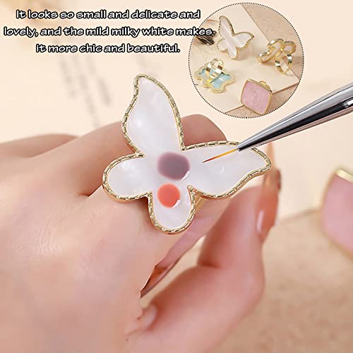 AKOAK 2 Pcs Butterfly Nail Art Resin Palette, Ring Gel Polishing Mixing Tray, Gold Edge Adjustable Nail Ring Gel Color Makeup Plate, DIY Nail Art Display Tool Photography Prop Nail Polish Plate