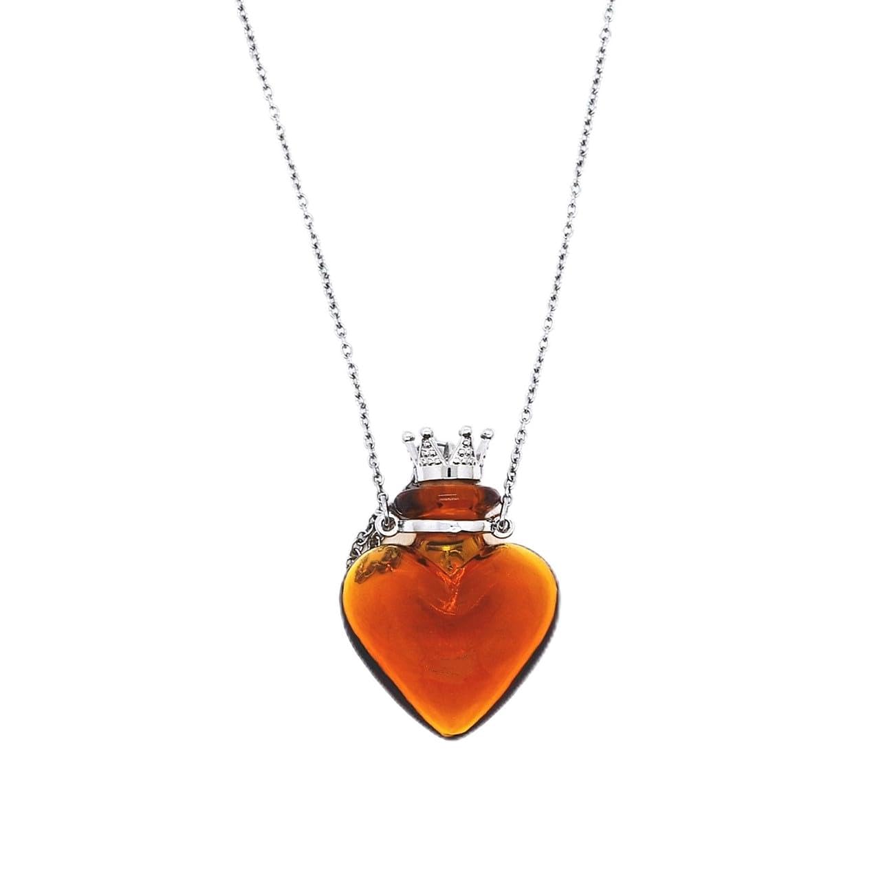 Glaze Glass Heart-Shaped Refillable Essential Oil Necklace Pendant - Aromatherapy Perfume Diffuser Pendant with Stainless Steel Chain (Brown)