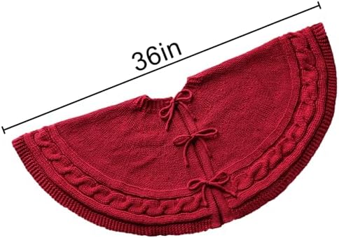 Christmas Tree Skirt 36 Inches: Braided Cable Knit Round Wine Red Tree Skirt, Thick Rustic Christmas Tree Decorations Neutral Christmas Decor Christmas Tree Skirts for Xmas Home Party Supplies