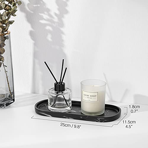 Luxspire Bathroom Vanity Tray Kitchen Soap Tray, Oval Toilet Tank Tray, Bathroom Countertop Organizer Tray for Jewelry Perfume Soap Dispenser Candle - 9.8 Inch, Matte Ink Black - color: Ink Black, style: Small