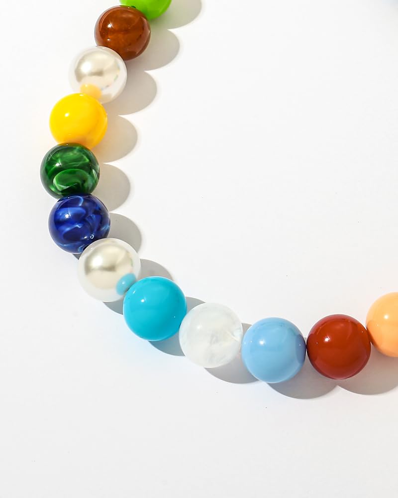 FAUTHENTICUTE Colorful Beaded Necklace for Women Chunky Bead Choker Statement Necklace Boho Summer Beach Jewelry Gift for Mothers Day