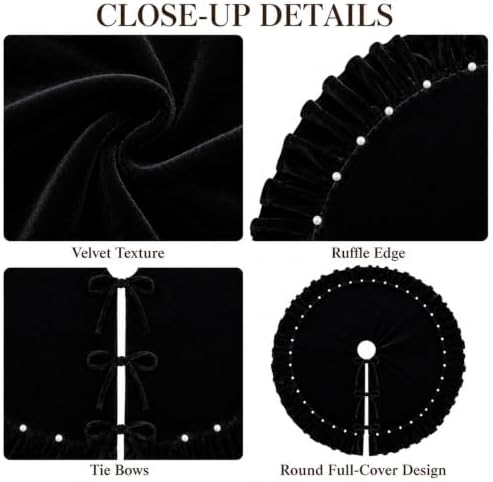 Christmas Tree Skirt,Velvet Tree Skirt with Ruffled Edge with Pearls, Classic Large Velvet Fur Plush Tree Skirt for Merry Christmas(Black,60Inch)