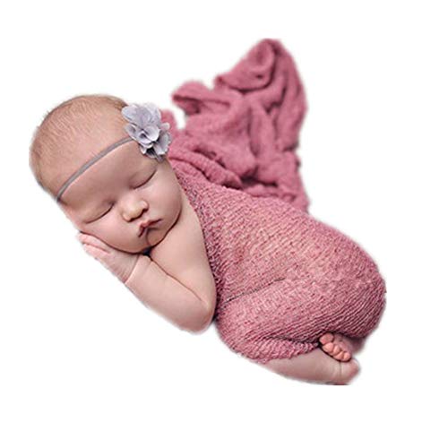 Newborn Photography Props Wrap Stretch Long Ripple Blanket Yarn Baby Photo Props Boy Girl Cloth Fabric Layer - color: Light Purple