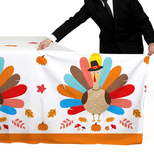 Gatherfun Turkey Thanksgiving Party Supplies - 3 Pack Disposable Plastic Tablecloth, 54”x108” Table Cover Ideal for Autumn and Thanksgiving Party Decorations - style: thanksgiving