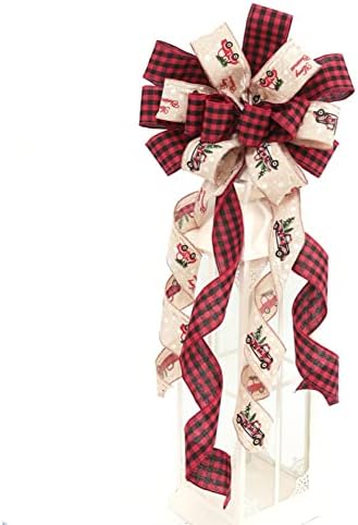 Ochine Christmas Tree Topper Hat Holiday Decoration Classic Black and White Checkered Derby Top Hat with Large Bow Decor Collapsible Xmas Hat Party Supplies Ornaments Home Decorations
