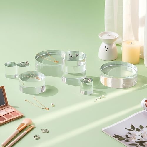 Remerry 8 Pcs Acrylic Round Blocks for Display Clear Polished Blocks Display Clear Acrylic Edge Polished Base Exhibition Riser for Table Showing Cosmetics Collectibles (Mixed Sizes) - size: Mixed Sizes