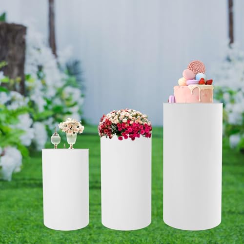 3 Pcs Round Cylinder Pedestal Stands White Thickened PVC Reusable Dessert Display Plinth Pillars for Party Weddings or Banquets 35.4''(L),29.5''(M),23.6''(S) - size: 35.4''(L),29.5''(M),23.6''(S)