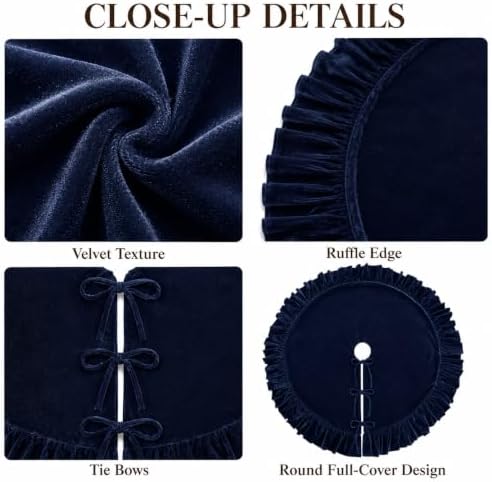 Christmas Tree Skirt,Velvet Tree Skirt with Ruffled Edge, Classic Large Velvet Fur Plush Tree Skirt for Merry Christmas(Nevy,48Inch)