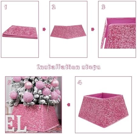 Christmas Tree Collar with Sparkling Sequins 24 Inch Tree Skirt for Holiday Home Decor (Rose Pink, Medium)