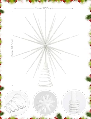 13.7 Inch White Christmas Tree Topper - 3D Burst White Tree Topper, Exploding Star Christmas Tree New Year Holiday Tree Decoration
