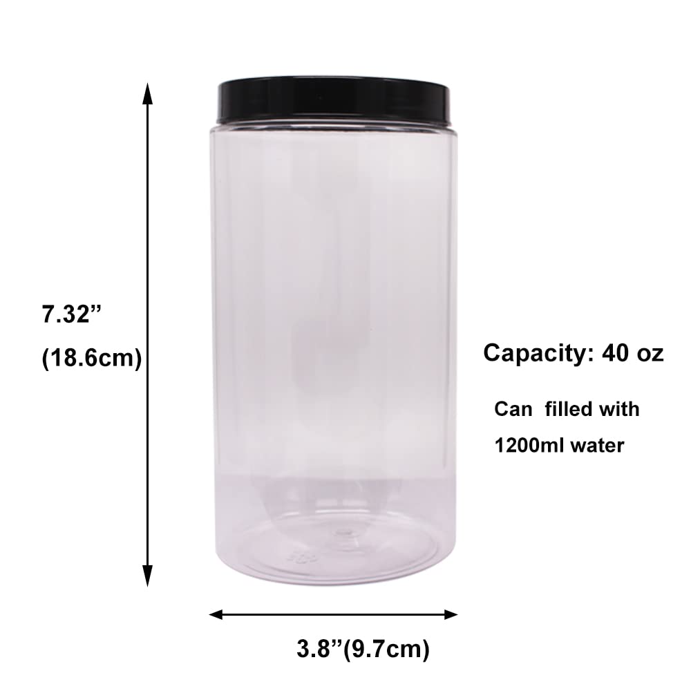 zmybcpack 6 Pack 40 oz Plastic Jars With Lids, Extra Labels, 1 Pen, Clear PET Seal Jar for Food Storage,Wide Opening Storage jar for Dry Food, Peanut, Powder, Kitchen & Craft Storage