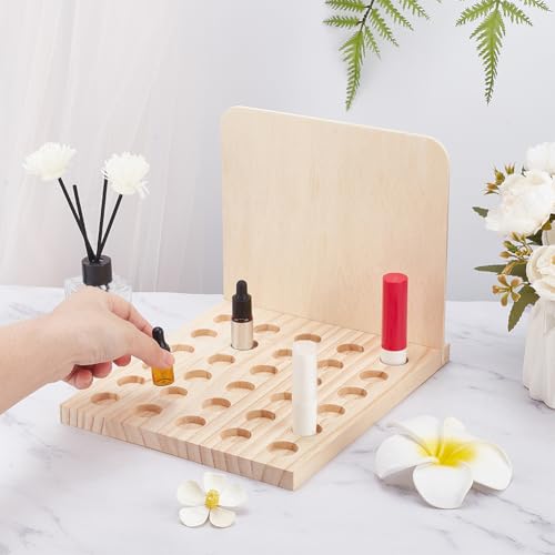 PH PandaHall Wood Lipstick Holder Organizer, 30 Slots Rustic Lip Balm Display Stand Makeup Organizer Storage Case Cosmetic Storage Organizer Rack fit for Lipstick 10ml Essential Oil Roller Storage