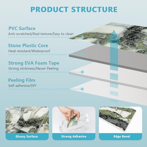 Vamos Tile 100-Piece Glossy Ice Green Peel and Stick Backsplash Tile,3''x6'' PVC Subway Tile with White Grout,Stick on Backsplash for Kitchen/Bathroom/Fireplace - color: Ice Green