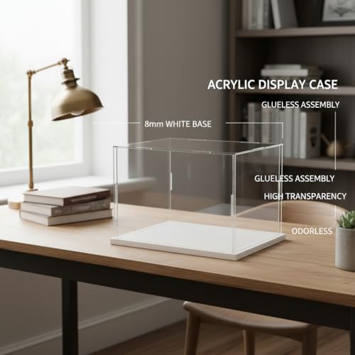 Clear Acrylic Display Case, Assemble Cube Display Box Stand with PVC Material White Base, Dustproof Protection Showcase for Collectibles Memorabilia Figurines (8*8*8inch;20*20*H20cm) - size: 8 x 8 x 8 in