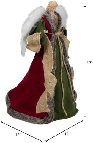 18" Green and Brown Angel in a Dress Christmas Tree Topper - Unlit