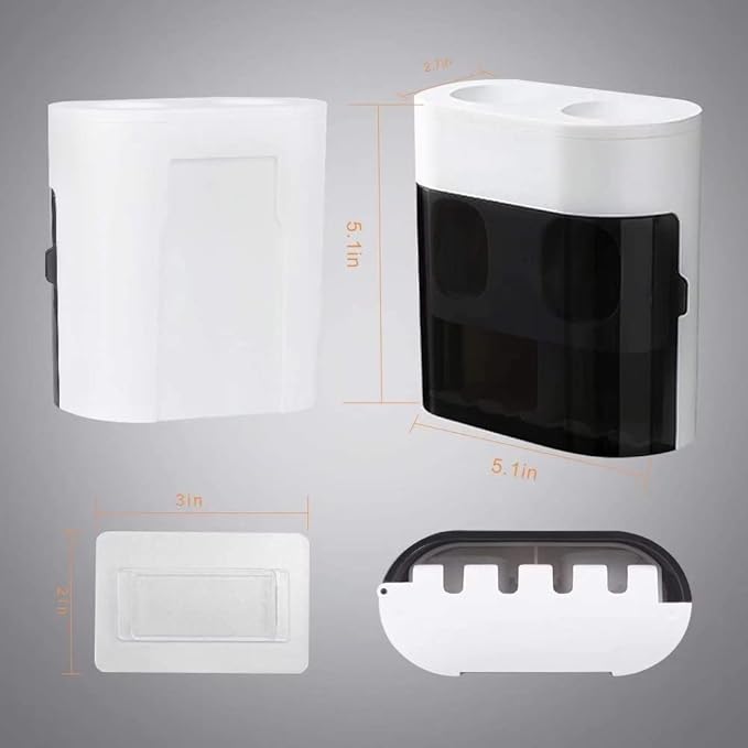StAider Wall-Mounted Toothbrush Holder-Electric Toothbrush Holder with Two Toothpaste squeezers and Toothbrush Storage Box. Automatic Toothpaste Dispenser with dust Cover, Suitable for Bathroom, White