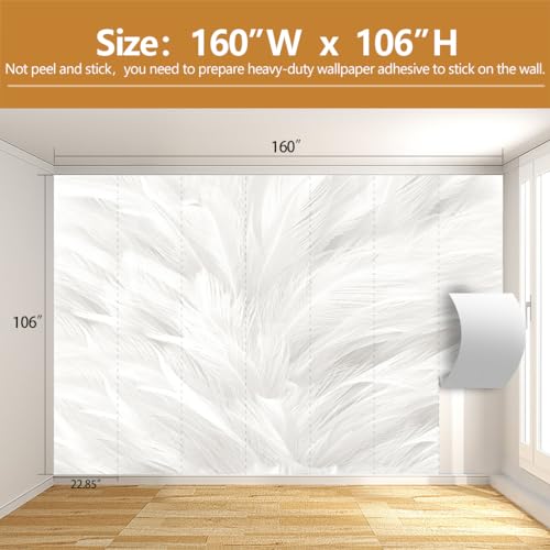 Feather Wallpaper Mural Elegant Gray and White Mural Wallpaper for Living Room Bedroom （Not Peel and Stick） - color: Cybh-903, size: 160" x 106"