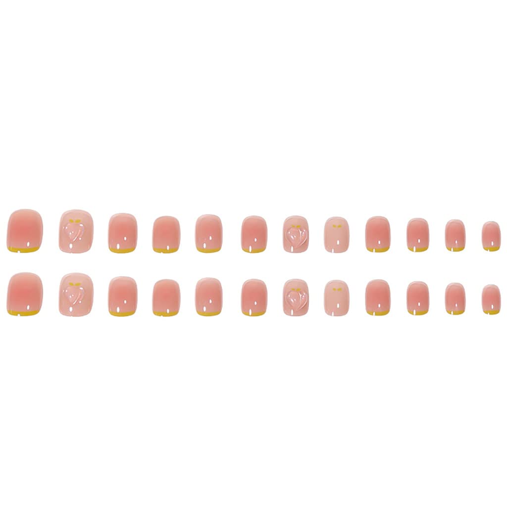 RikView Short Press on Pink Fake Nails - French Tips, Square, Full Cover for Women (24 PCs)