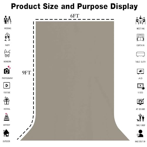 High Density Fabric 6x9FT Grey Backdrop Photo Background,Professional Photography Video Studio, Events, Streaming - color: Grey, size: 6X9ft