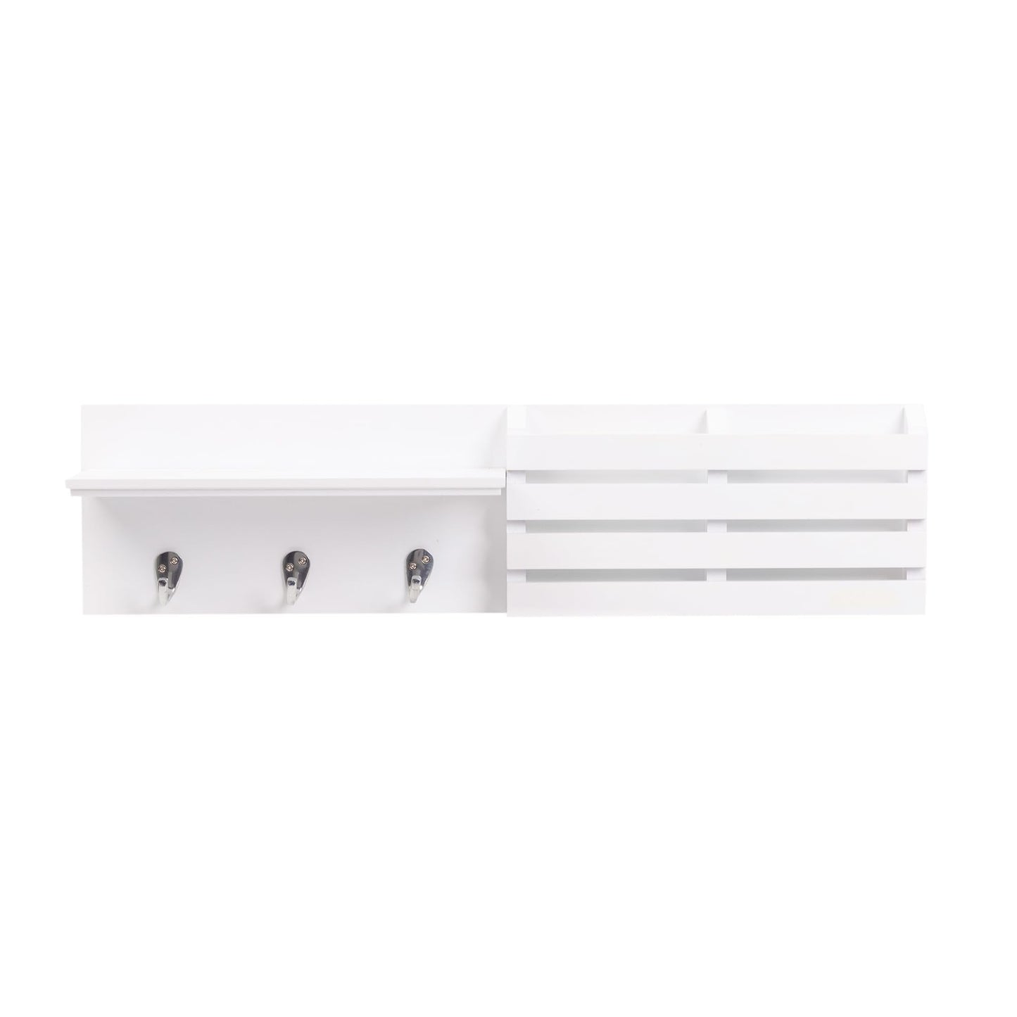 Kiera Grace Sydney Floating Shelf, Modern Wall Mounted Shelf with 3 Metal Hooks and Mail Holder for Home, Office, 24", White, 1Pack