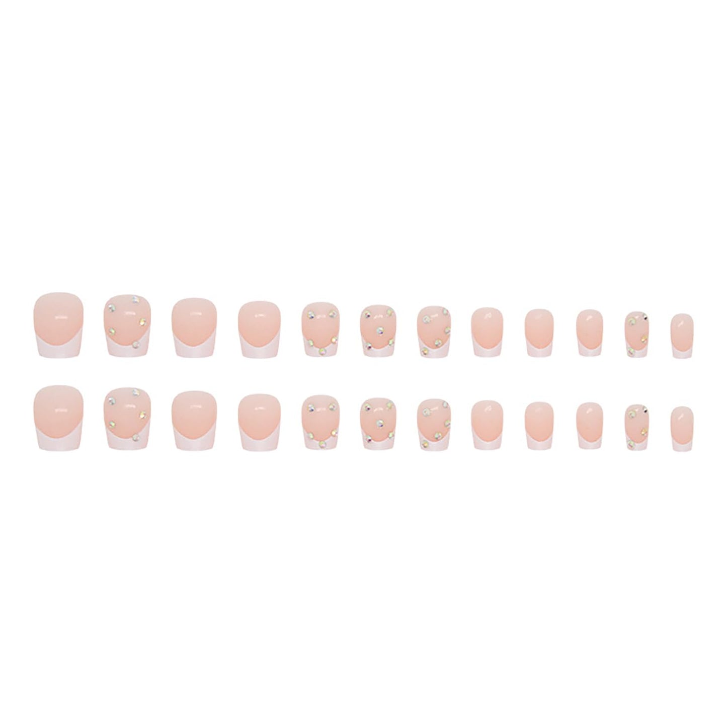 Press on Nails Extra Short Square MABKJLF French Tip Fake Nails Full Cover Glue on Nails Rhinestones False Nails White Acrylic Press on Nails Stick on Nails Artificial Nails for Women Girls 24 Pcs