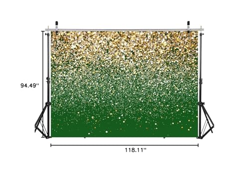 10x8ft Green and Gold Backdrop Birthday Gold Spots Bokeh Wedding Prom Graduation Photography Background X-224 - color: Green, size: 10X8ft
