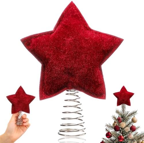 Gejoy 6 Inch Velvet Vivid Star Christmas Tree Topper, Mini Holiday Decor